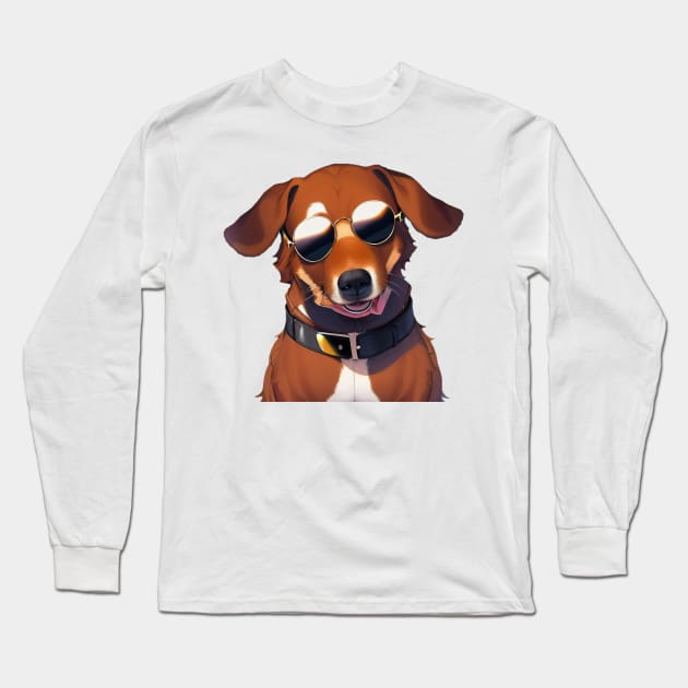 Cool Dog Wearing Sunglasses Sticker Long Sleeve T-Shirt by BAYFAIRE